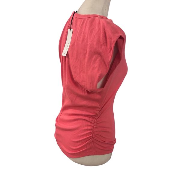 Michael Stars Pink Joni Power Shoulder Tee Ruched NWT Womens Size Small - Picture 4 of 7